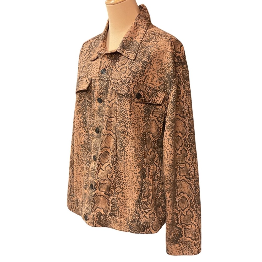 Free People Women's Snake Printed Collared Skin Trucker Jean Jacket Size Large - Picture 3 of 14